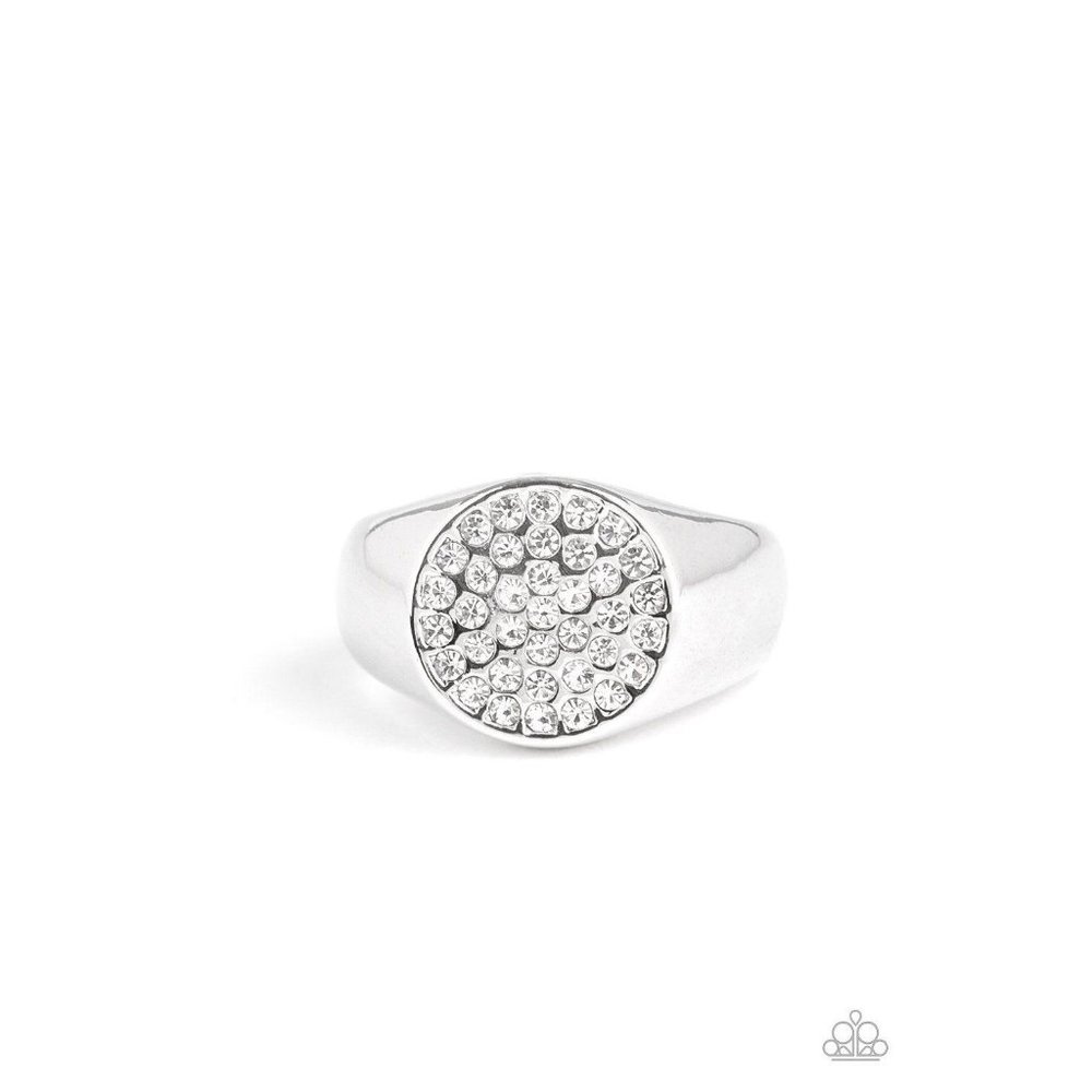 Conquest - White Silver Men's Urban Stretchy Ring - Picture 2 of 2